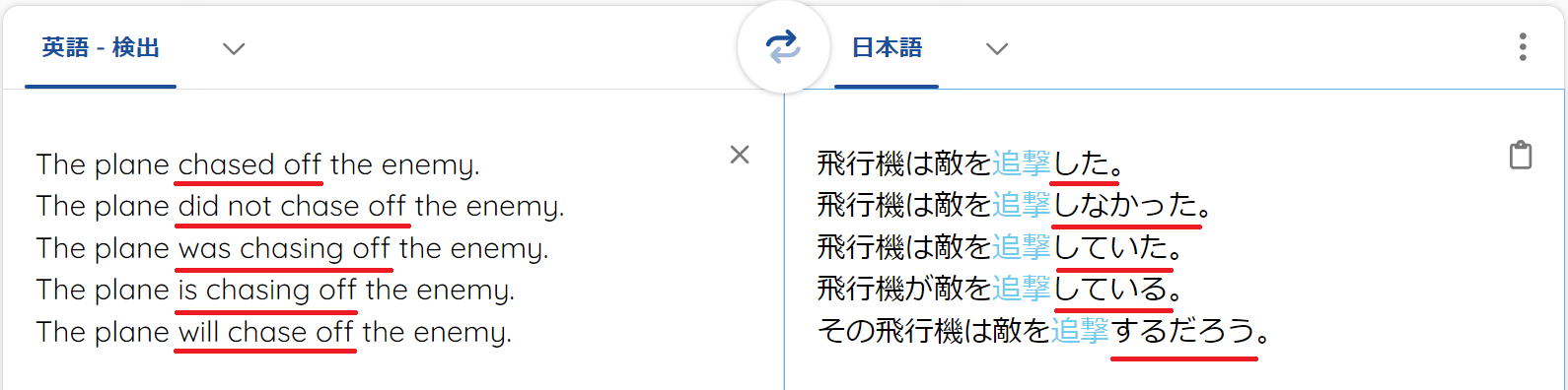 ユーザー辞書に登録された動詞の例